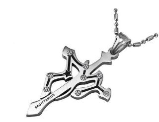 His or Hers Asian Style Sagittarius Sword Shape Titanium CZ Pendant Necklaces in a Nice Gift Box GX435 SHE Jewelry
