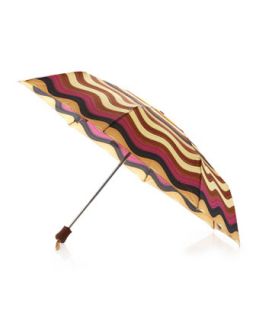 Short Automatic Stripe Umbrella, Brown/Yellow