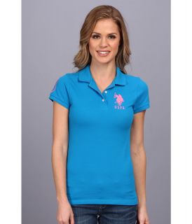 U.S. Polo Assn USPA Solid Polo Womens Short Sleeve Knit (Blue)