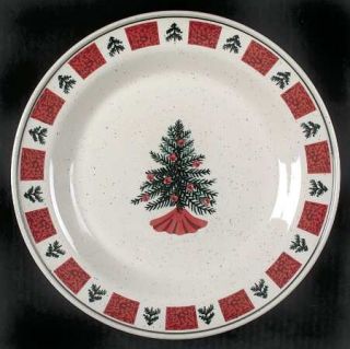 Folkcraft Holiday Dinner Plate, Fine China Dinnerware   Red Squares,Christmas Tr