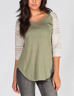 Tribal Sleeve Womens Baseball Tee Olive In Sizes Medium, Large, Small For