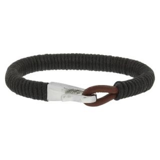 Stainless Steel and String Hook Bracelet   Black