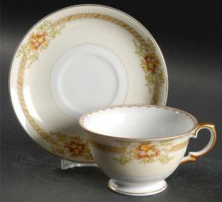Meito Irving Footed Cup & Saucer Set, Fine China Dinnerware   Yellow Rope,Brown