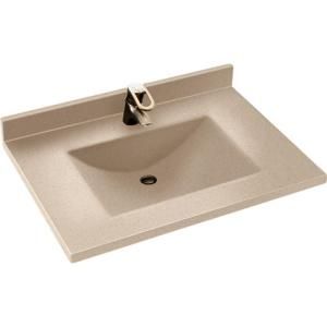 Swanstone Contour 37 in. Solid Surface Vanity Top in Winter Wheat with Winter Wheat Basin CV2237 060
