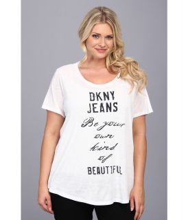 DKNY Jeans Plus Size Be Your Own Kind of Beautiful Womens Short Sleeve Pullover (White)