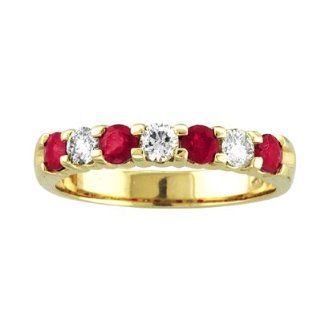 14K Gold Ring 0.35ct tw Round Diamonds and Rubys Prong Set Band Jewelry