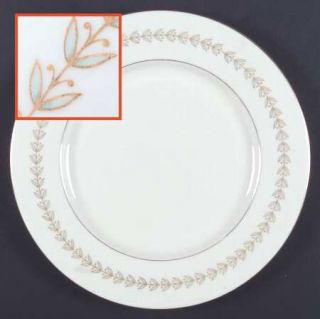 Castleton (USA) Grosvenor Dinner Plate, Fine China Dinnerware   Aqua & Gold Laur