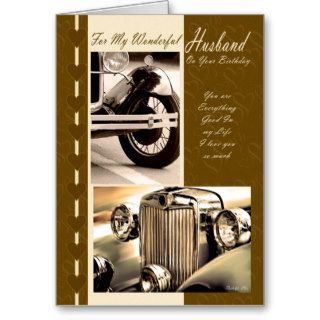 Husband On Your Birthday vintage cars Greeting Card