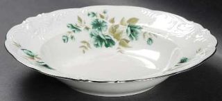 Walbrzych Morning  Rim Soup Bowl, Fine China Dinnerware   Green/Teal Flowers,Emb
