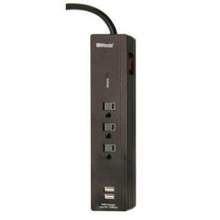 Woods Electronics 3 Outlet 750 Joule Surge Protector with 2 USB Charging Ports and Sliding Safety Covers 0412508811