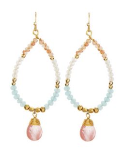 Crystal Bead Teardrop Earrings, Pink/Blue