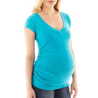 Maternity Short Sleeve V Neck Side Ruched Tee   Plus, Womens