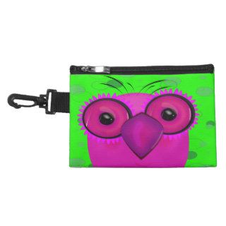 Funky Purple Cartoon Owl on Lime Green Background Accessory Bags