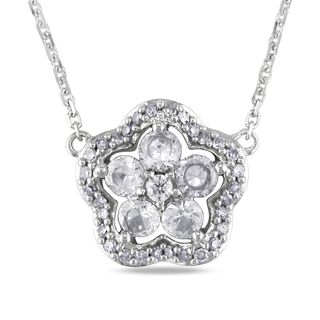 Miadora 14k Gold Created Sapphire and 1/10ct TDW Diamond Necklace (G H, I1 I2) Miadora Gemstone Necklaces
