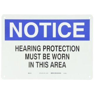 Brady 25491 10" Height, 14" Width, B 401 Plastic Blue And Black On White Color Ear Protection Sign, Legend "Notice Hearing Protection Must Be Worn In This Area" Industrial Warning Signs