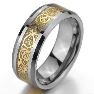 JBlue Jewelry Men's Tungsten Ring Band Silver Gold Irish Celtic Knot Dragon Vintage Wedding (with Gift Bag) Jewelry