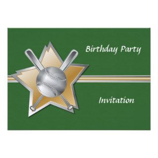 Silver and gold baseball star linen birthday party custom invitations