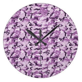 Pink & Purple Camouflage Background Round Wallclocks