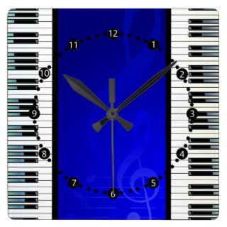 Piano Keys with Blue Effect Musical Notes Square Wallclocks