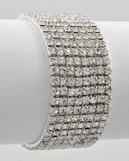New RHINESTONE 8 row stretch cuff bracelet PROM wedding bride Jewelry