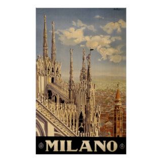 Vintage Travel Poster, Milano, Italy