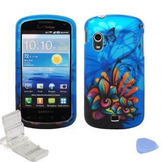 Blue Butterfly Green Orange Pink Daisy Color Flower Vine Design Rubberized Snap on Hard Shell Cover Protector Faceplate Skin Case + LCD Screen Guard Film + Mini Phone Stand + Case Opener for Verizon Samsung Stratosphere i405 (1st Generation) Cell Phones &