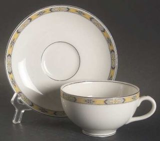 Grindley Chester Flat Cup & Saucer Set, Fine China Dinnerware   Dark Yellow Band