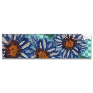 Painted Daisies, on Teal Checkered Background Bumper Stickers