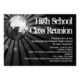 Black Disco Ball Class Reunion Invitations
