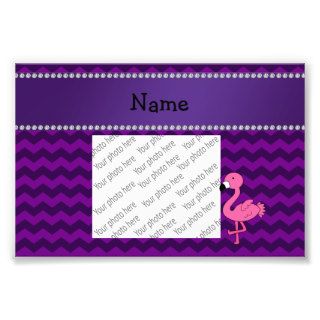 Personalized name pink flamingo purple chevrons photo