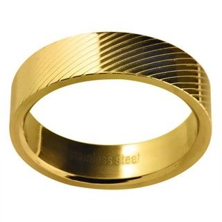 Goldtone Stainless Steel Men's Lined Wedding style Band Men's Rings