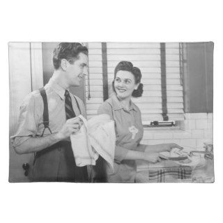 Man and Woman Doing Dishes Place Mat