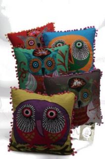 Karma Living Watchful Eyes Owl Pillow   Square (Turqouise) Clothing