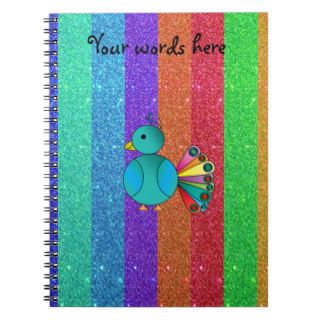 Rainbow peacock rainbow glitter spiral notebooks