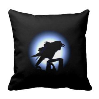 Raven Silhouette Against Full Moon Pillows