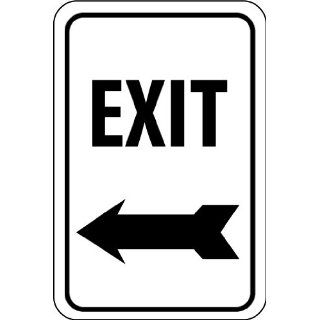 NMC TM79K Traffic Sign, Legend "EXIT" with Left Arrow, 12" Length x 18" Height, High Intensity Prismatic Reflective Aluminum 0.080, Black on White Industrial Warning Signs