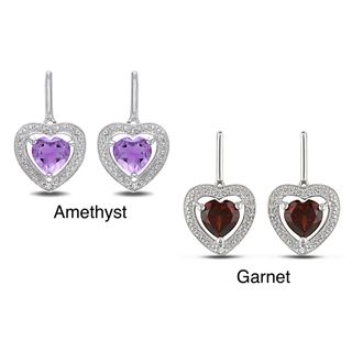 Miadora Sterling Silver Gemstone and Diamond Heart Earrings (H I, I2) Miadora Gemstone Earrings