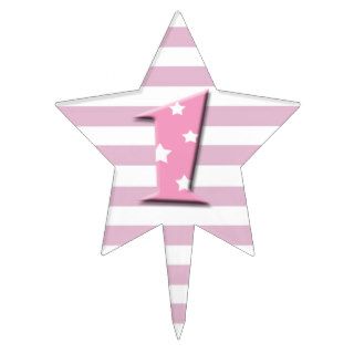 cute pink baby girl's first birthday star cake toppers