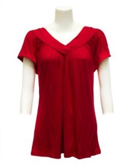 Ladies Plus Size Red V Neck Front Back Short Sleeve Top Blouses