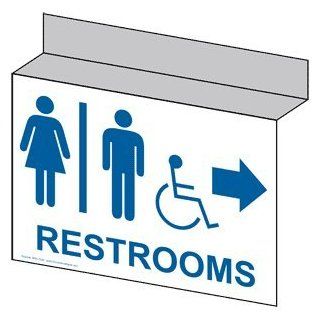 ADA Restrooms With Symbol Right Sign RRE 7020Ceiling BLUonWHT  Business And Store Signs 