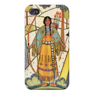 Vintage Native American Woman Village Forest iPhone 4/4S Covers
