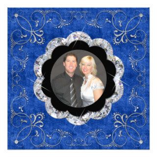 Sea Blue & White Velvet Deco Diamond Wedding Custom Invites