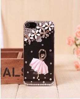 Pink 3D Cute Bling Crystal Luxury Diamond Ballet Girl For iPhone5 5G Skin Case Cover Cell Phones & Accessories