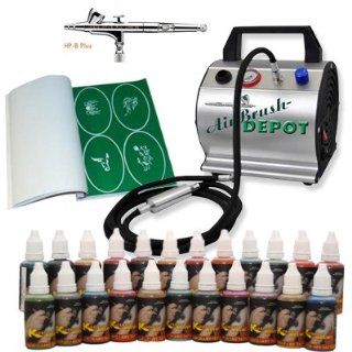 IWATA AIRBRUSH TATTOO KIT 24 Includes COMPRESSOR, HOSE, AIRBRUSH, INK, AND STENCILS