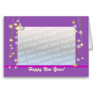 Happy New Year Stars Purple (photo frame) Greeting Card