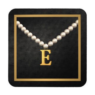 Letter E 'Gold and Pearls' Design Drink Coasters