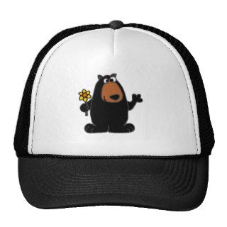 Cute Black Bear with Daffodil Cartoon Mesh Hat