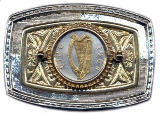 24k Gold on Sterling Silver World Coin Belt Buckle   Irish Penny "Harp" 