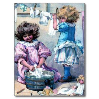 Doing Doll Laundry Postcard