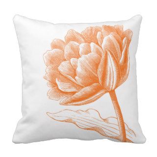 Beautiful Orange Vintage Floral Illustration Throw Pillow